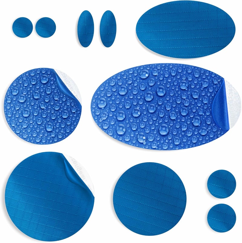 aZengear Repair Patches for Jackets, Tent, Shoe Toe, Air Mattress, Inflatables, PVC Gear - Waterproof, Self-Adhesive, Tear-Cold-Heat-Resistant, Down Puffer Coat (11 Pieces, Blue) - Image 1